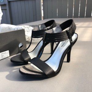 Black Satin Dress Sandals - Size 6 w/4"heel